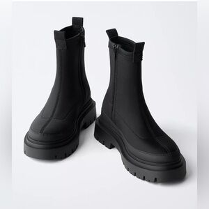 ZARA Water Repellent  Sock-Style Neoprene Chunky Ankle Boots Size 34